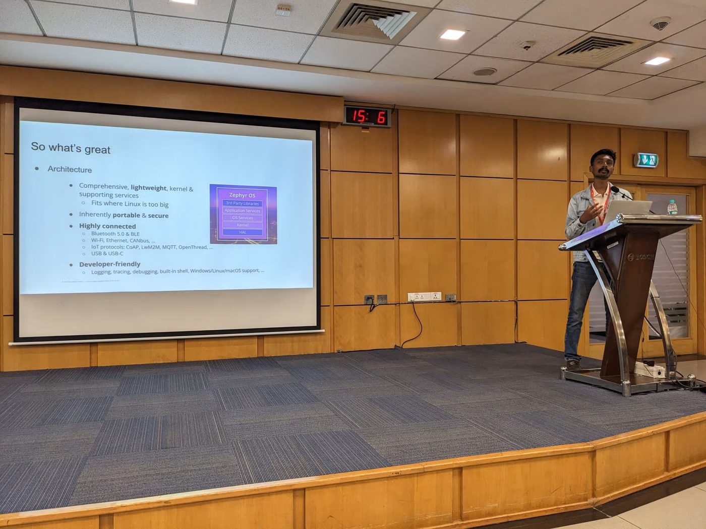 Manojkumar presenting at the Zephyr RTOS community meetup in Bengaluru